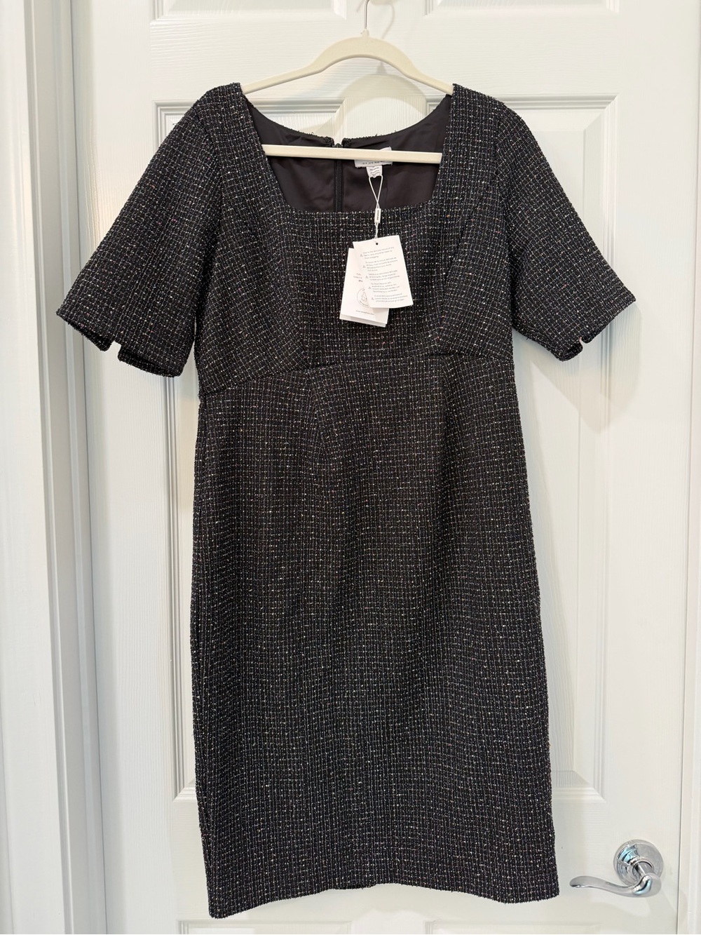 Seraphine Maternity Black Tweed Square-Neck Sheath Dress